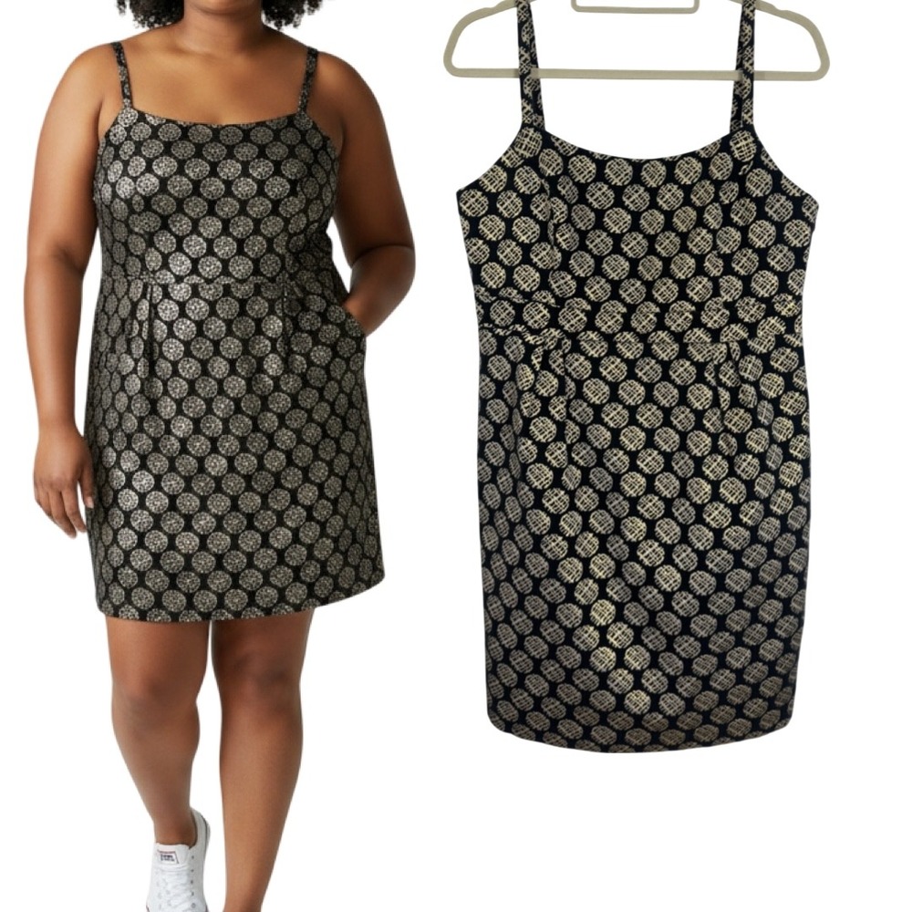 Limited Edition Women Black Gold Metallic Circle Print Size‎ 12 Sleeveless Dress